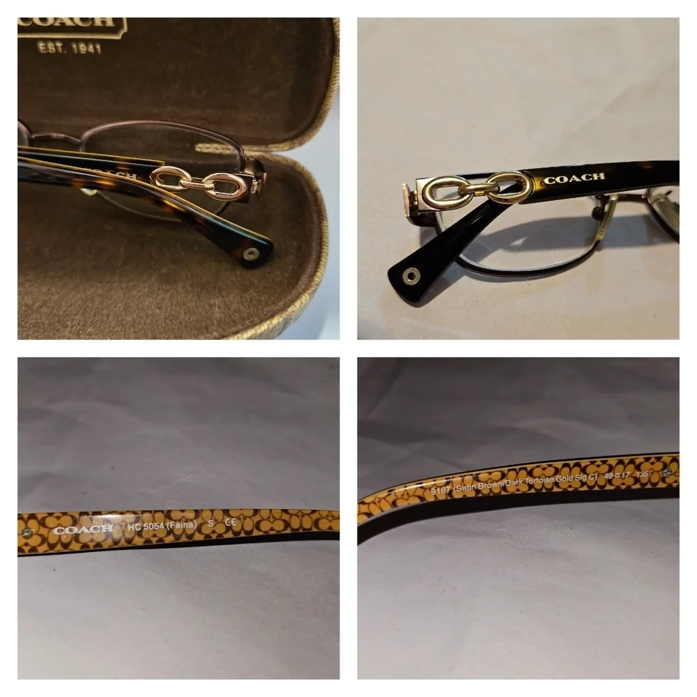 Coach HC 5054 (Faina) Satin Brown Dark Tortoise Gold Sig C Eyelasses Frames